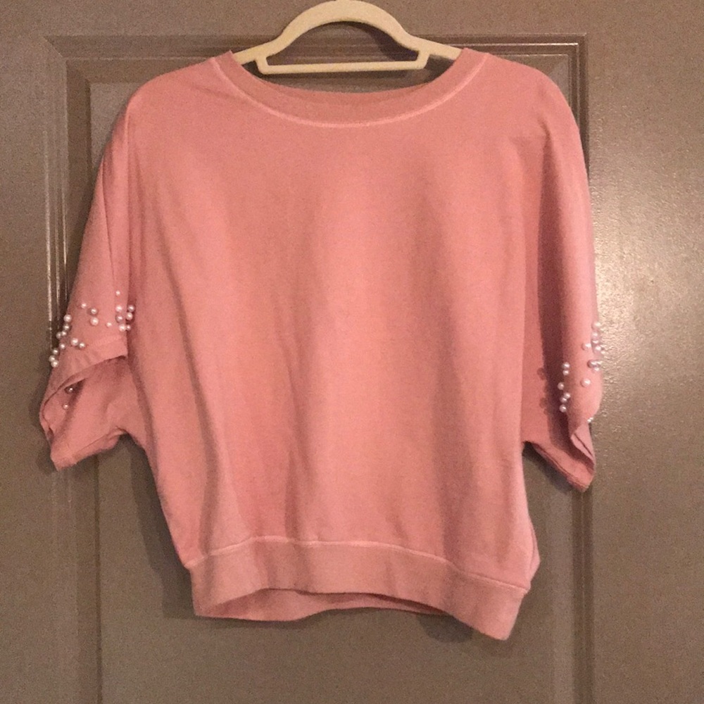 NWOT Mustard Seed Blush Top w/ Pearl Sleeves Sz S